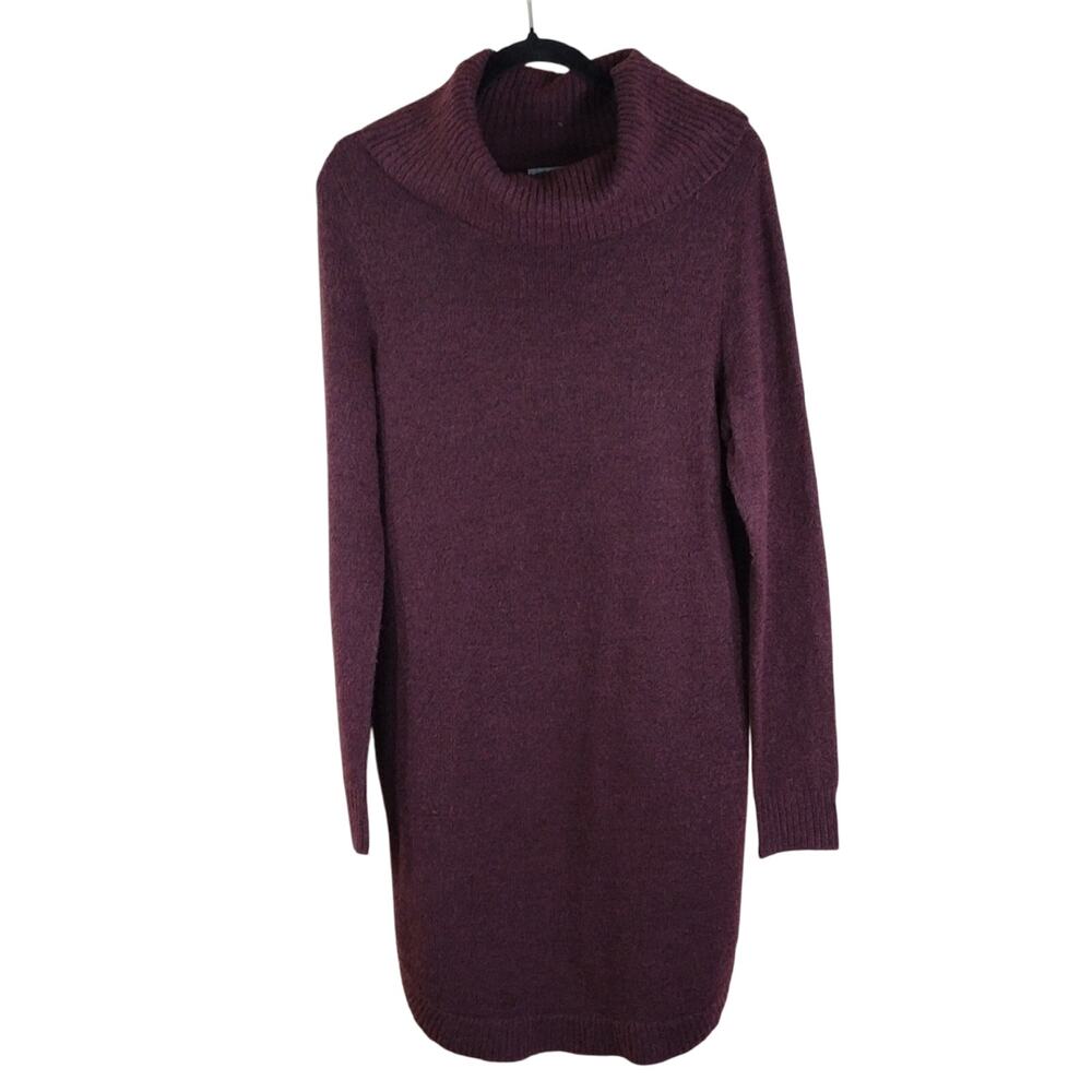Marled by Reunited Sweater Dress Women’s Medium Burgundy Cowl Neck Ribbed